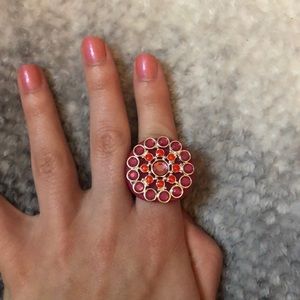 Bold round pink cluster ring